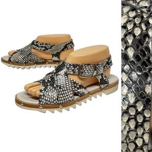 AGL Python Print Leather Pharoah Strappy Studded Sport Sandals Flats 37 6.5 7